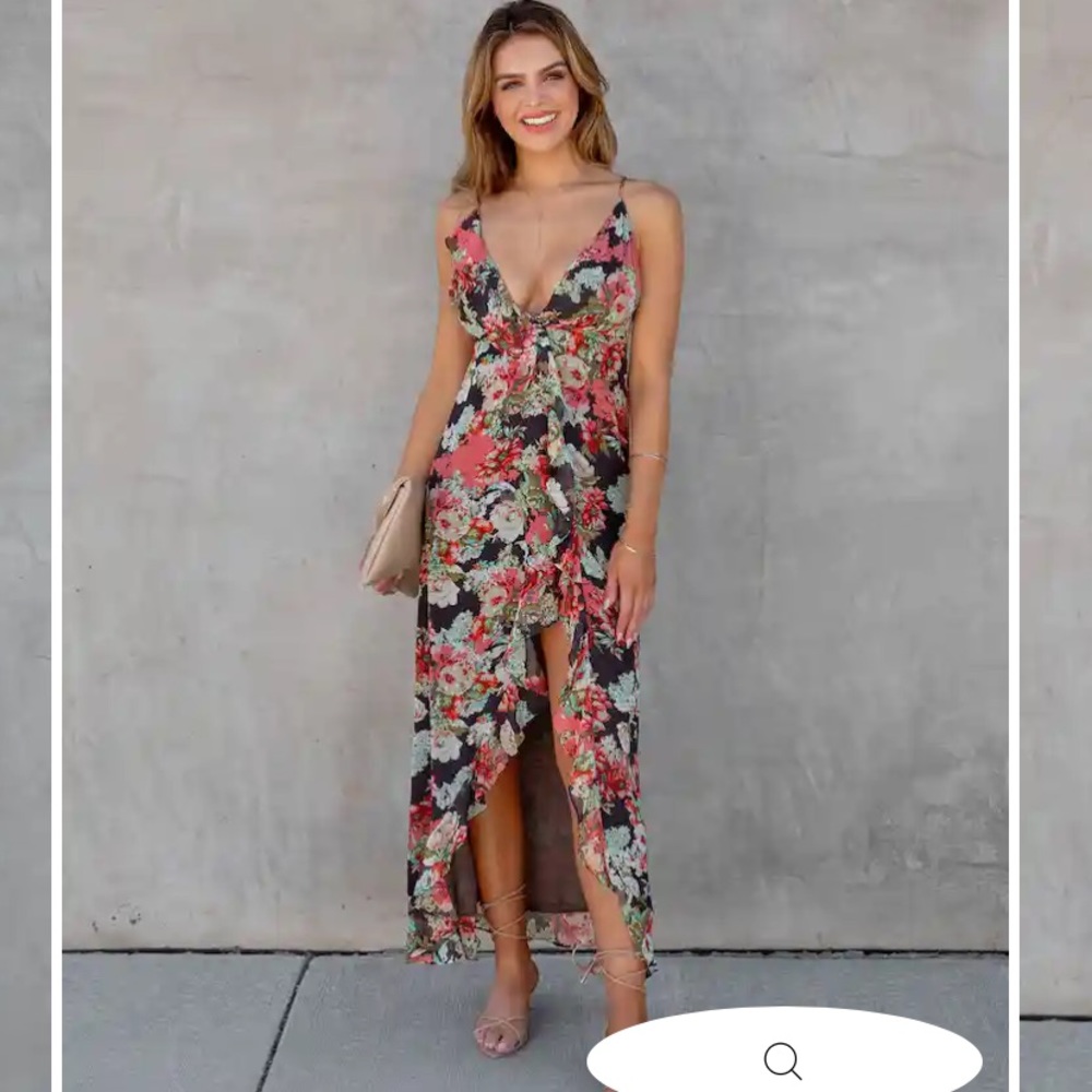 Vici Escamilla satin ruffle floral dress size medium